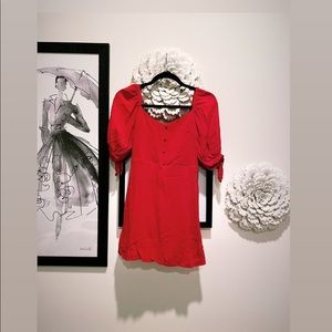 Red square neckline dress